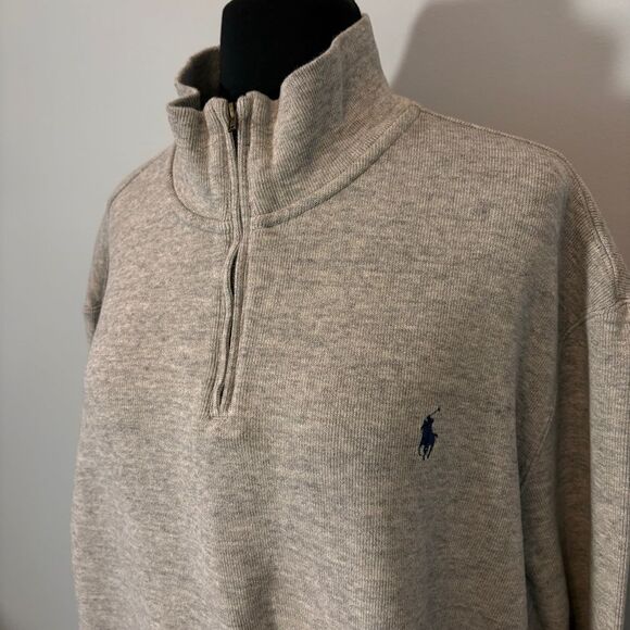Ralph Lauren Polo Classic Quarter-Zip Sweater Gray Heather Casual Pullover - Picture 2 of 8